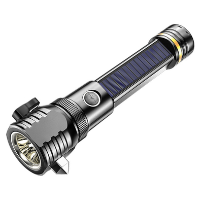 LED-Taschenlampen-Solarenergie-taktische Taschenlampe, ultra helle Taschenlampe, Sicherheits-Hammer, hohe Lumen taktisch, USB Rechargea
